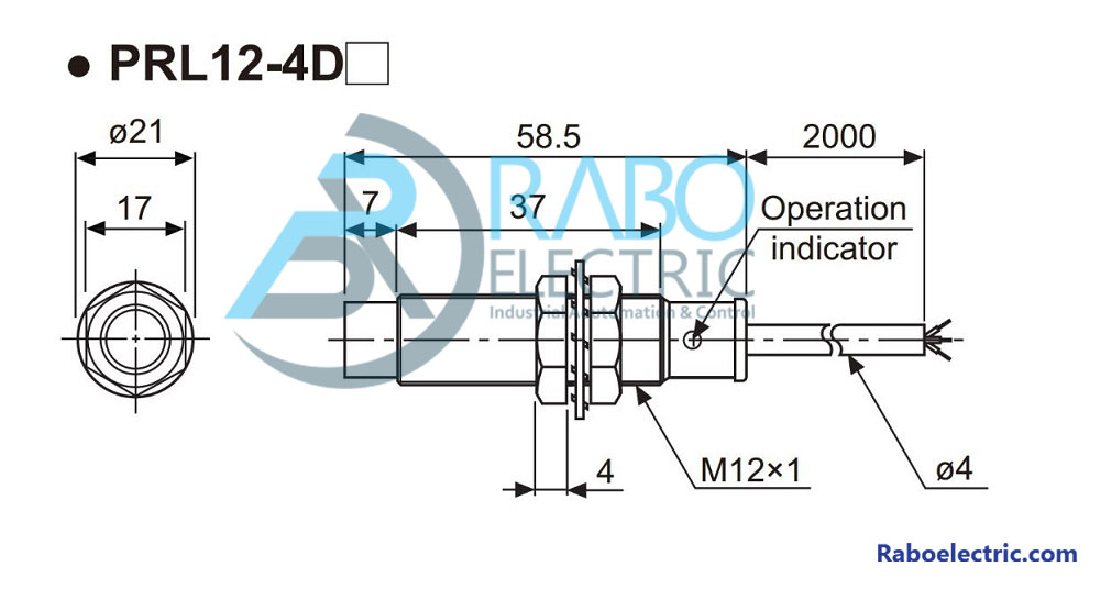 ابعاد سنسور PRL12-4DN  آتونیکس